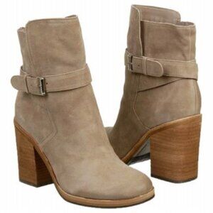 Sam Edelman Perry Taupe Suede Distressed Leather Ankle Booties Women's Size 8.5M
